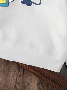 Toddler Girls' Cartoon Cat Pattern Warm Hooded Sweatshirt - White - View 4