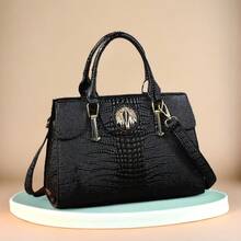 Bolso de mano con estampado de cocodrilo, bolso de hombro elegante de piel sintética con cremallera y correa ajustable para mujeres