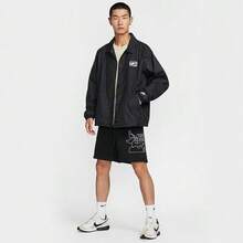Nike Loose Retro Patch Sports Men's Coach Jacket, New Lightweight Soft Woven Button Casual Everyday Jacket, Minimalist Lapel Black Versatile Commuter Jacket, Must-Have FZ0801-010 - Black - View 3
