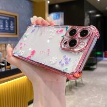 1pc New Pink Floral Electroplated Airbag Anti-Fall/Thickened Transparent TPU Protective Case Compatible With Iphone/16prmax/16pro/16/13promax/12promax11,15PROMAX,14PROMAX/Galaxy,SAM/Honor/Note13pro/S23 Ultra/S24 Ultra/S25/A56 - Pink - View 4