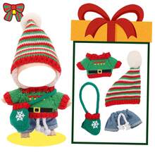 Christmas Knitted Hat, Sweater, Jeans Set, Paired With Gloves And Crossbody Bag. For Labubu, Christmas Holiday Outfit, Holiday Birthday Gift (Excluding Plush Doll)