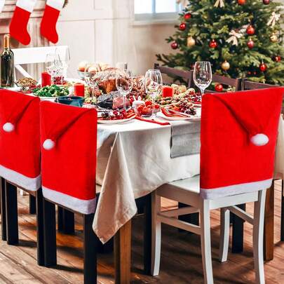 Christmas Chair Cover, Holiday Decor Chair Slipcover, Christmas Dining Table Decoration Gift | Thickened Flannel, Waterproof & Stain-Resistant, Universal Stretch Fit | Home Party, Indoor Kitchen Bar Counter Stool Decoration, Dining Room Decor