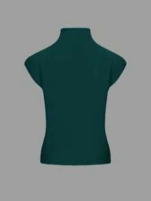 EAVA 女士冬季法式优雅高领毛衣背心 复古老钱风宽松休闲百搭无袖针织毛衣背心，情人节，女士情人节穿搭，情人节服装 - 綠色 - 查看 3