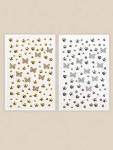 Metallic Silver Gray With Gold Rivet Star Butterfly Heart Y2K Face Decoration Rhinestone Stickers DIY Holiday Party Makeup Ball Face Decoration Glitter Rhinestone Stickers - Multicolor - View 2