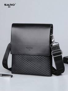 saroxi 1pc Minimalist PU Men's Crossbody Bag, Black/Brown, Multifunctional Shoulder Bag For Casual, Commuting, Gift For Boyfriend Pouch