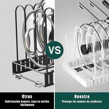 Organizador de Sartenes y Ollas Corredero Porta Sartenes de Cocina 10 Compartimentos Ajustables Metal Estante Tapas de Ollas Cajon Tofaney - blanco 1 paquete - Ver 11