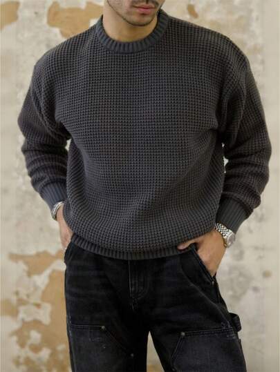 Herren Lässig Outdoor vielseitiger Jacquard-Strick Rundhals Langarm Pullover, Herbst/Winter