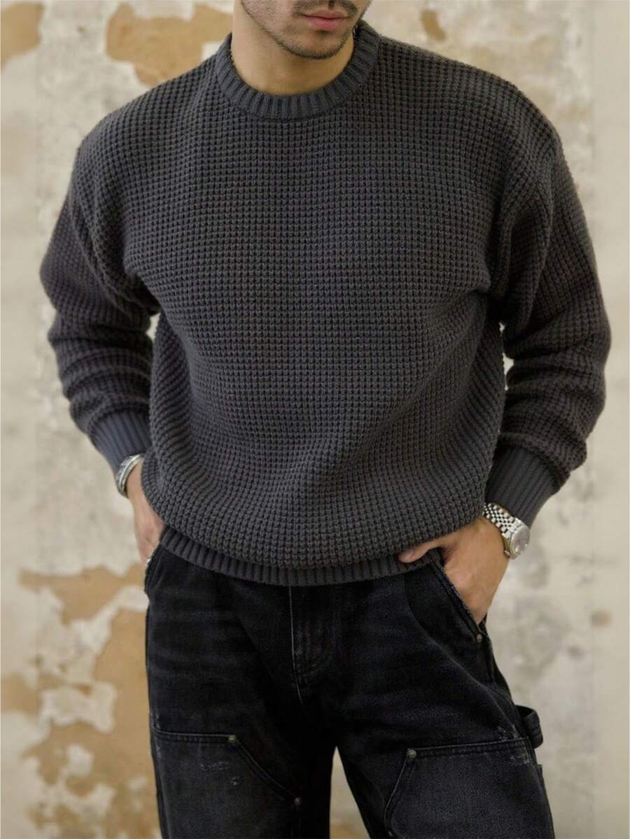 Herren Lässig Outdoor vielseitiger Jacquard-Strick Rundhals Langarm Pullover, Herbst/Winter