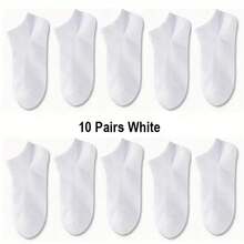 10 Pairs Of Black, White, Gray, And Thin Men's Sweat Absorbing Socks - Comfortable And Soft Solid Color Socks For Daily Use By Men And Women, Perfect For Business Travel And Vacation, Lightweight Ankle Socks - 白色 - 查看 11