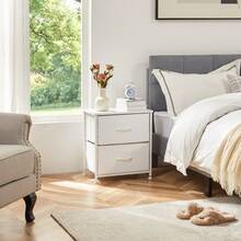 2-Piece 2-Drawer Dressing Table Nightstand Set American Country Style Metal Frame With Waterproof Wooden Top Suitable For Bedrooms And Entryways - White - View 2
