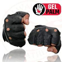SH195 - Guantes de mano de motocicleta de piel perforada para hombre, con relleno de gel perforado, sin dedos, con nudillos abiertos, talla - M - Ver 8