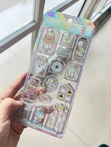 12-14pcs Glass Window Stickers, 3D Holographic Stickers, Laser Diary/Water Cup Decor