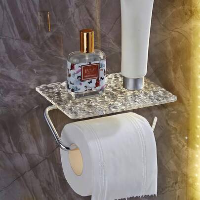 Portarrollos de papel higiénico con estante para teléfono, soporte de papel higiénico de acrílico para baño, colgador de pañuelos, accesorios para montaje en pared con adhesivo o tornillo para cocina, aseo y baño, transparente