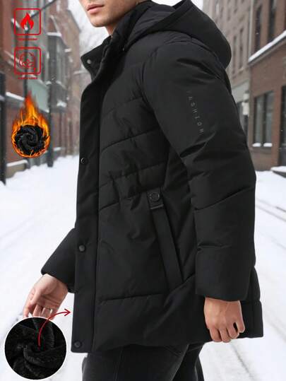 Herrfodrad tjock termojacka, herr höst/vinter utomhus casual sport trendig avtagbar tjock termojacka med huva, lämplig present till pojkvän, make, pappa