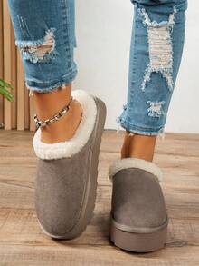 Herbst/Winter weiche, plüschige, warme, leise, dicksohlige, geschlossene Pantoffeln mit mittlerem Absatz für Teenager, Mädchen Mode einfache, vielseitige, lässige Slip-On Pantoffeln