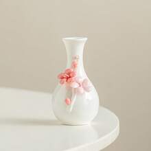 1 pieza Jarrón de flores pequeño minimalista hecho a mano de cerámica, jarrón de porcelana blanca de Dehua, decoración artística para el hogar, accesorio de escritorio de oficina, decoración moderna blanca para el hogar, decoración de habitación, jarrón de vidrio