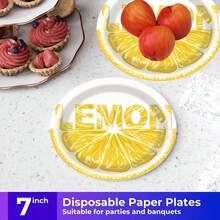 Fresh Lemon Pattern Disposable Tableware Set 20-100pcs 7/9 Inch Plates 9oz Cups Napkins Summer Picnic Wedding Birthday Party Supplies - Multicolor - View 5