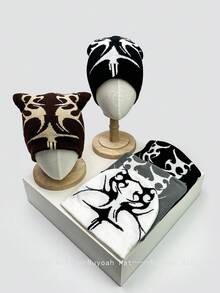 1 件秋冬美国街头风格提花火焰针织帽,温暖时尚个性化滑雪帽秋季 - 彩色 - 查看 8