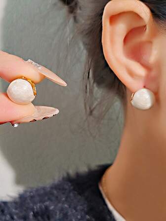 1 对优雅法式复古别致轻盈奢华极简主义珐琅球形设计女士日常通勤约会百搭时尚圈形耳环