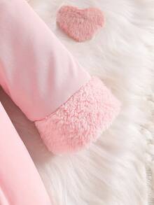 Baby Girls' Cute Elegant Minimalist Solid Color Lapel Long Sleeve Open Front Thick Fleece Mid-Length Jacket, Fashionable Versatile Comfortable Warm Baby Girl Coat, Toddler Clothing, Suitable For Autumn/Winter, Ideal For Mom To Dress Up Cute Baby For Daily Wear And Outings - Pink - View 6