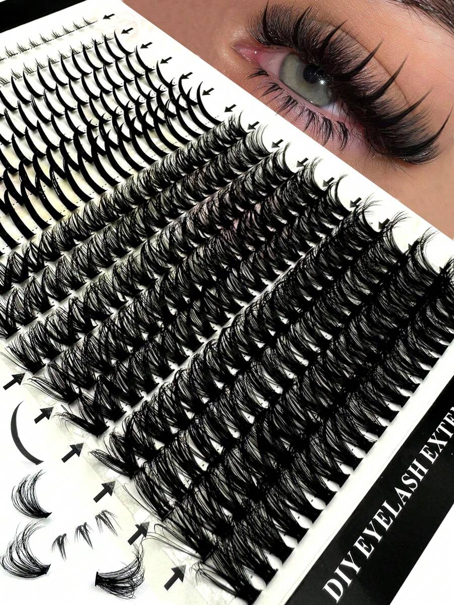 16 Rows Spiky Lash Clusters, Fluffy & Thick Lower Lashes, 320pcs, Cartoon Style Natural Spiky Cluster False Eyelashes, Fairy Cluster Fake Lashes, Delicate Cartoon Lashes, C/D Curl, 60D Mink Hair Individual Lash Extensions, Full Coverage, DIY Lash Extension At Home - Black - View 1