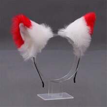1 件动物派对，带蝴蝶结的毛茸茸耳朵头带，可爱的猫耳头饰，适合角色扮演、化妆舞会、万圣节、全年