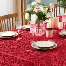 1 Stück rote Jacquard Tischdecke, ein knitterresistenter und waschbarer Tischbezug aus Polyesterfaser, geeignet für die Tischdekoration an Weihnachten, und ein abnehmbarer Tischbezug aus reinem Polyesterstoff für den täglichen Gebrauch.