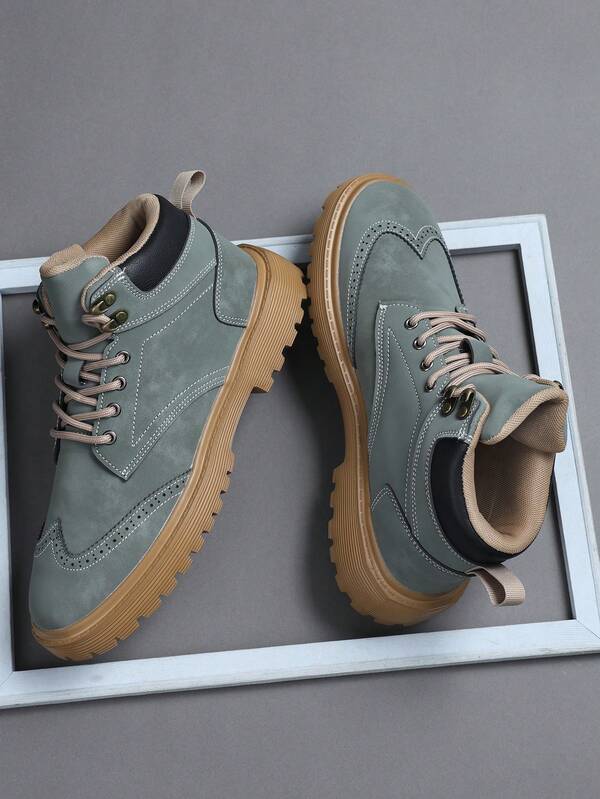 时尚男士平底靴休闲运动鞋，系带软底平底舒适男鞋，轻便高帮日常鞋