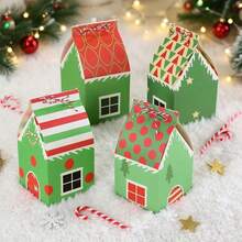 12 pièces/set Boîte à bonbons de maison de Noël assorties, emballage cadeau de nougat et de pâtisserie flocon de neige