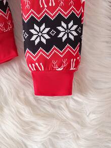 3件套男婴圣诞可爱卡通小鹿字母印花长袖连体衣+圣诞印花休闲裤套装（含帽子） - 紅色 - 查看 5