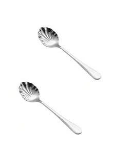 1/2/5/10pcs Gold/Silver Stainless Steel Shell Shaped Spoons, Coffee Spoons, Dessert Spoons, Sugar Spoons, Ice Cream And Cheese Spoons,School Supplies