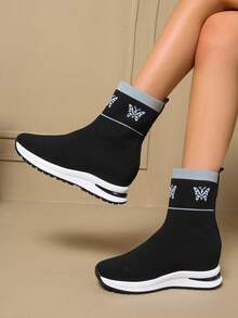 1 Pair Women's Fashion Boots, Slip-On Breathable Mesh Sock Boots, Casual Lightweight Non-Slip Versatile Elevator Ankle Boots