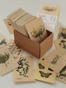 100pcs/Pack Vintage Forest Animal & Insect Mini Memo Notes, Double-Sided Decorative Paper, Scrapbooking Supplies, School Stationery, Retro English Phrases, Floral, Butterfly, Journaling, DIY Background Material - Multicolor - View 2