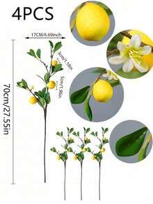 27.55Inch Artificial Lemon Branch Yellow Fruit Lemon Branch Long Stem Green Plant Leaves Suitable For Farmhouse Family Kitchen Vase Wedding Party Home Decoration Gifts Birthday Graduation