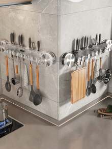 1pc Kitchen Knife Rack Organizer, Wall Mounted Utensil Holder, Multifunctional Cookware Storage Rack