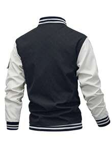 WASSUP OTHER Men's Jacket, Men's Casual Baseball Crew Neck Jacket, Fashionable Graphic Design Baseball Jacket, Zip-Up Long Sleeve Outerwear - Black - View 4