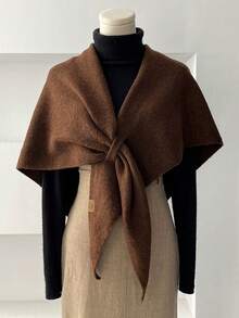 1条简约高品质羊毛混纺纯色三角围巾，女士时尚百搭三角披肩，连衣裙围脖 - 彩色 - 查看 13