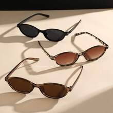 3-Pack Unisex Y2K Basic Small Frame Simple Fashion Decorative Glasses, Cat Eye Style Thin Edge Suitable For Party/School Shopping Daily Use Halloween Christmas Return Season Gift Shooting  Durable Stunning Accessories - 3pcs-紋深茶組合 - 查看 2