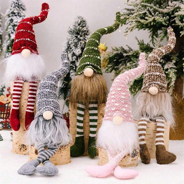 1 Pc Christmas Hat Faceless Doll Sitting Ornaments, Christmas Spiral Hair Dwarf Goblin Elf Rudolph Desktop Decoration, Christmas Decoration, Home Decoration, Room Decoration, Holiday Theme Party Decoration, Room Decor, Home Decor, Offices Decor, Theme Party Decor, Christmas Decor