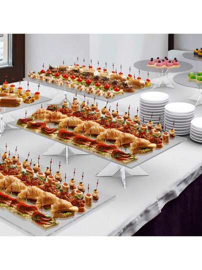 1 件亚克力甜点展示架 - 圆形/方形透明自助托盘，带立管、纸杯蛋糕、糕点、开胃菜托盘架