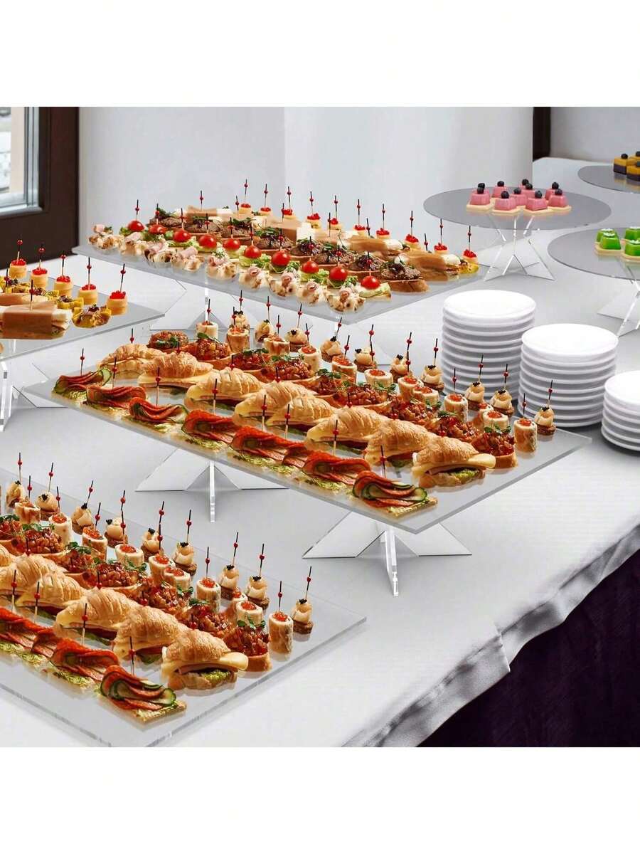 1 件亚克力甜点展示架 - 圆形/方形透明自助托盘，带立管、纸杯蛋糕、糕点、开胃菜托盘架