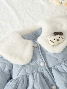 1 件女童绗缝夹克，可爱蝴蝶刺绣设计，温暖棉质外套，适合日常穿着，秋冬 - 藍色 - 查看 3