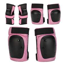 6PCS Juego de Rodilleras Coderas y Muñequeras Ajustable EVA Engrosada, Protecciones para Patinar Protectoras Transpirable para Niños y Adultos, Adecuado para Bicicleta Patinaje Ciclismo Monopatín - Negro Rosa - Ver 10
