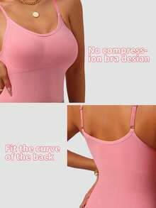 Áo hai dây không đường may, thích hợp cho dịp năm mới, Lễ tình nhân, mùa xuân, hè, thu, đông, giúp thon gọn vòng eo, phong cách thể thao thường ngày, yoga, màu trơn đa năng, tôn dáng, vòng một quyến rũ, màu hồng. - Hồng - Xem 10