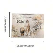 1pc 2026 Jesus Lion, 2026 New Calendar: Lion And Jesus, Classic Jesus Illustrations, Monthly Bible Verses - Multicolor - View 8