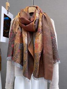 1pc Elegant Floral Jacquard Scarf, Versatile Warm Wrap Shawl For Women, Faux Cashmere