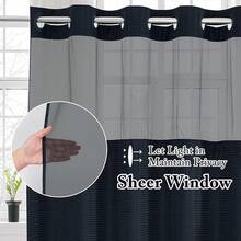 Cortina de Ducha Sin Ganchos con Forro a Presión, 183x190 cm |   Tejido Waffle Impermeable y Antimoho |   para Bañera o Ducha |   Fácil Instalación, Protección Total Salpicaduras (Azul Oscuro) - Azul oscuro - Ver 4