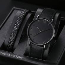 一套男士休闲时尚圆形石英表，配PU编织表带，适合日常佩戴、生日礼物、派对、节日聚会，是送给自己或朋友的理想礼物。不含包装盒。 - 黑色 - 查看 7