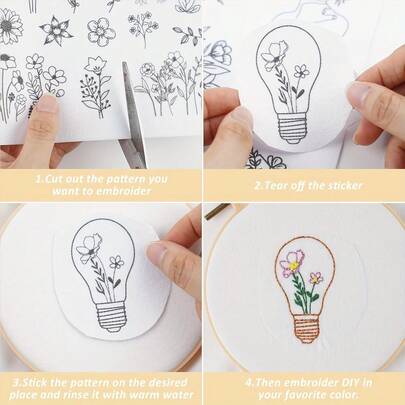 [100pcs Embroidery Stabilizer] 100pcs Water Soluble Embroidery Stabilizer Set | Pre-Printed Butterfly Mushroom Flower Pattern | Suitable For DIY Sewing And Knitting Enthusiasts