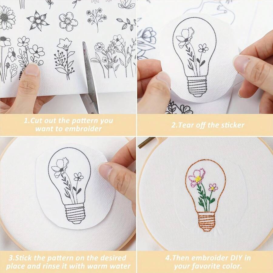 [100pcs Embroidery Stabilizer] 100pcs Water Soluble Embroidery Stabilizer Set | Pre-Printed Butterfly Mushroom Flower Pattern | Suitable For DIY Sewing And Knitting Enthusiasts